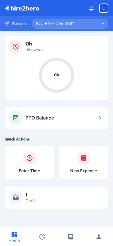 Placement selector dropdown at the top of the candidate portal showing two placement options